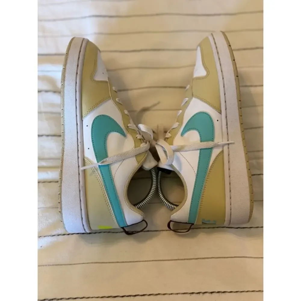 Nike Court Borough Low Recraft Sneakers White Tan Teal- size 7Y (8.5 Women’s )